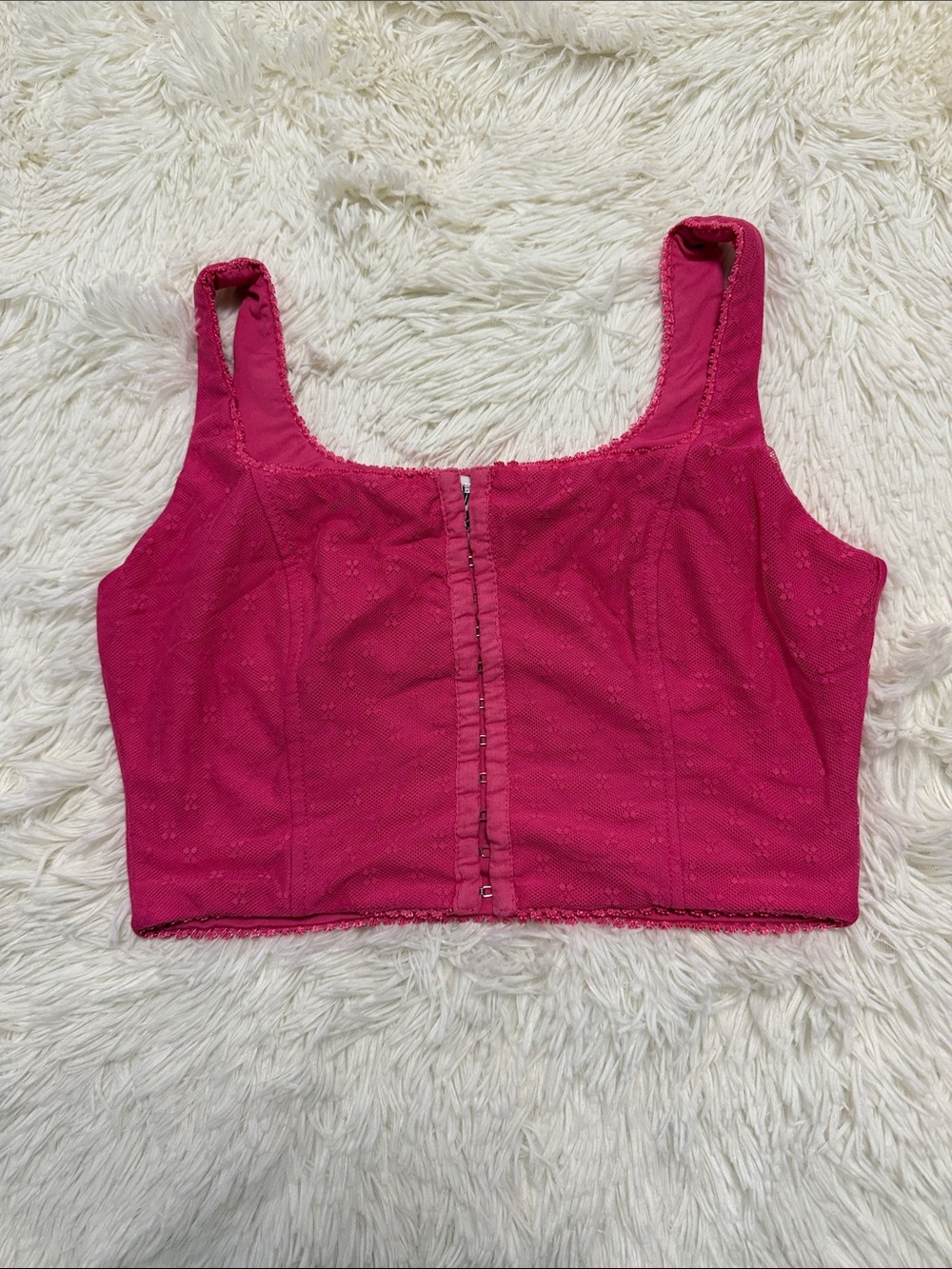 Princess Polly Fuchsia Hook-Front Eyelet Crop Top
